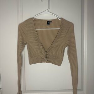 Windsor Beige Ribbed Twist-Front Blouse